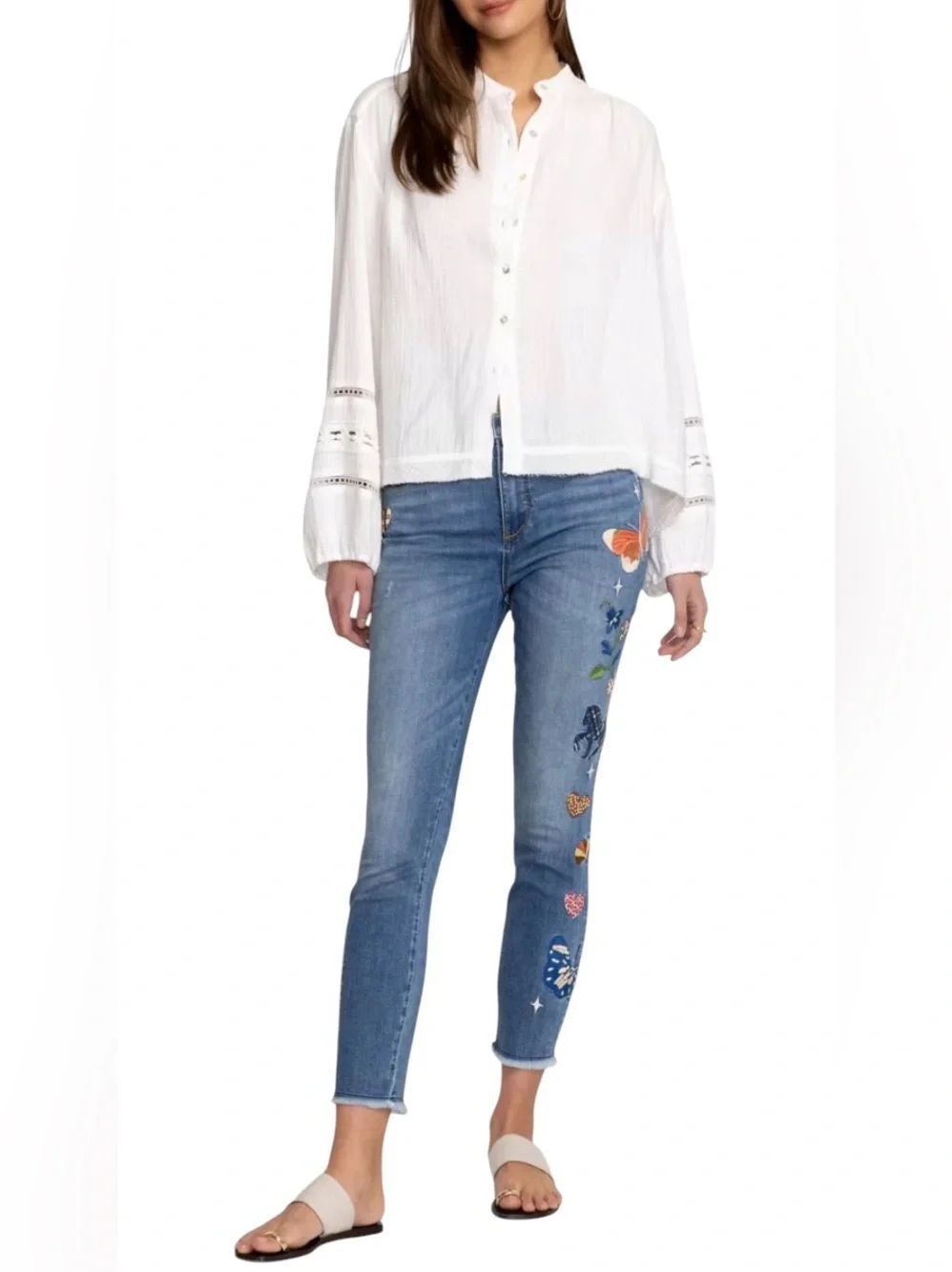 Johnny Was Adela Cropped Skinny Jeans Embroidered Size 25